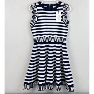 New Milly Minis Juniors Big Girls Dress 12 14 16 Knit Blue White Textured Wave